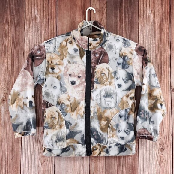 NWT Vtg Black Mountain Large Puppies Dogs Print Full Zip Fleece Jacket USA Made - Picture 3 of 11